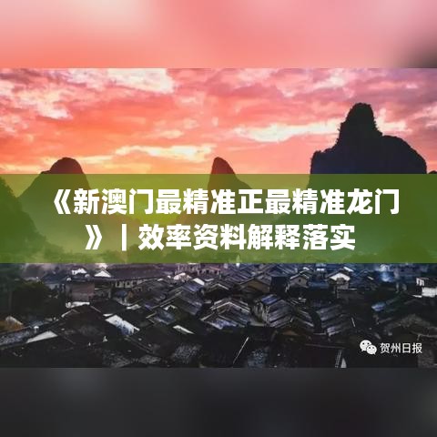 《新澳门最精准正最精准龙门》｜效率资料解释落实